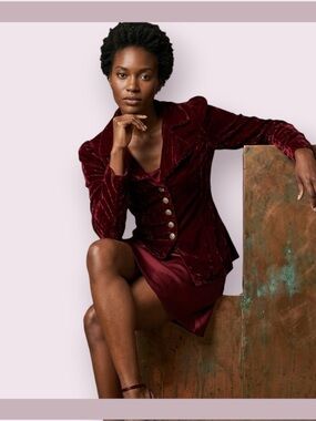Vintage Act II Burgundy Crushed Velvet Blazer